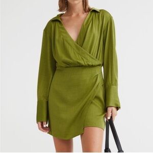 H&M Olive Long Sleeve Wrap Dress size S